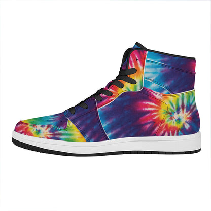Rainbow Tie Dye Print High Top Leather Sneakers
