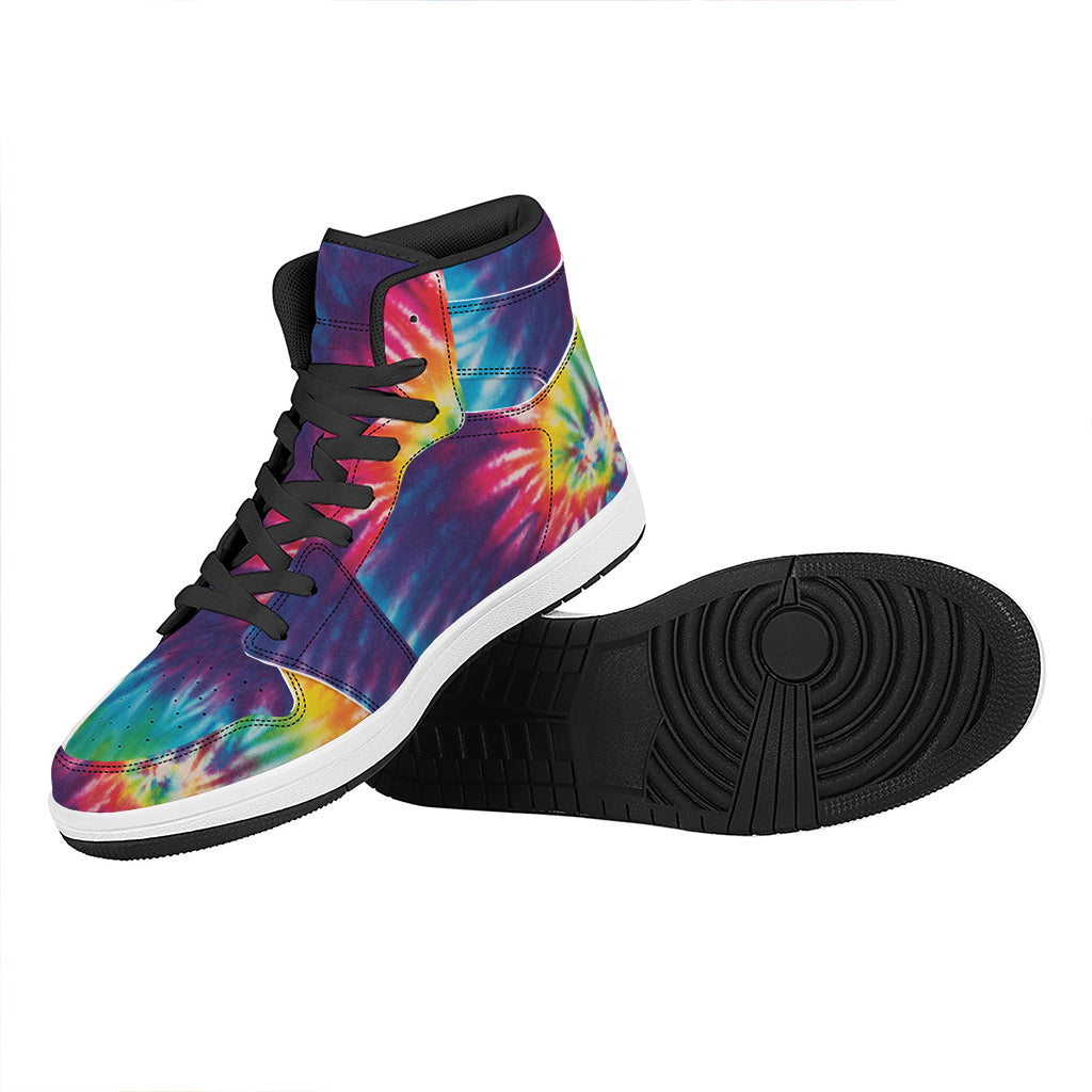 Rainbow Tie Dye Print High Top Leather Sneakers