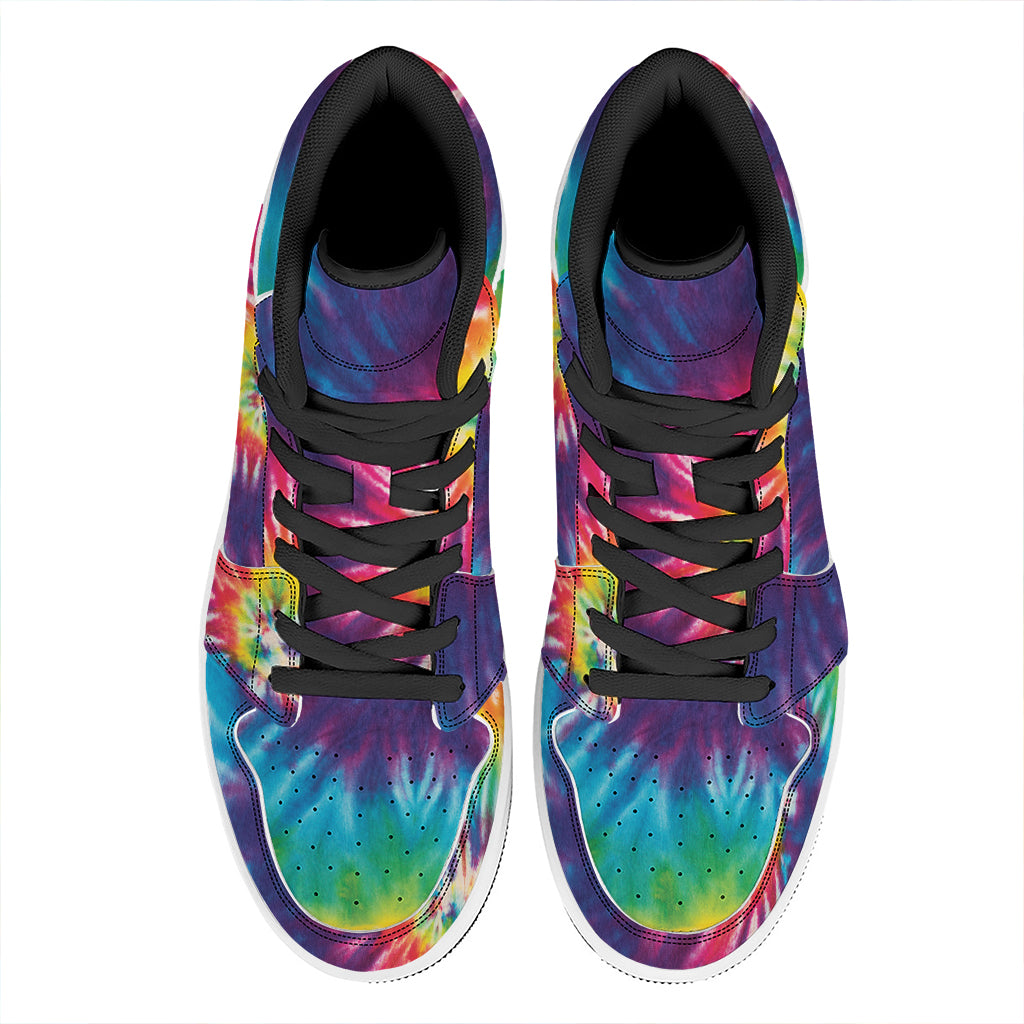 Rainbow Tie Dye Print High Top Leather Sneakers