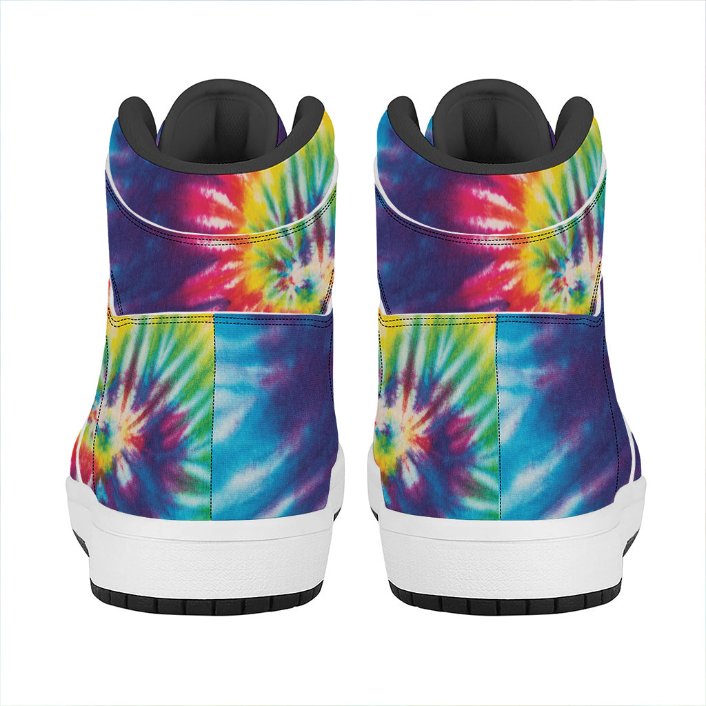 Rainbow Tie Dye Print High Top Leather Sneakers