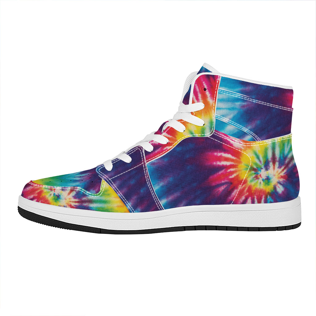 Rainbow Tie Dye Print High Top Leather Sneakers