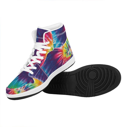 Rainbow Tie Dye Print High Top Leather Sneakers