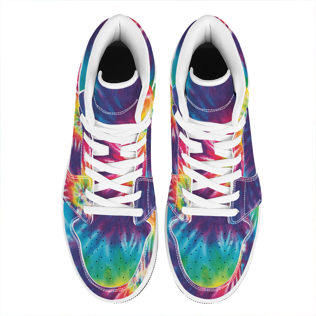 Rainbow Tie Dye Print High Top Leather Sneakers