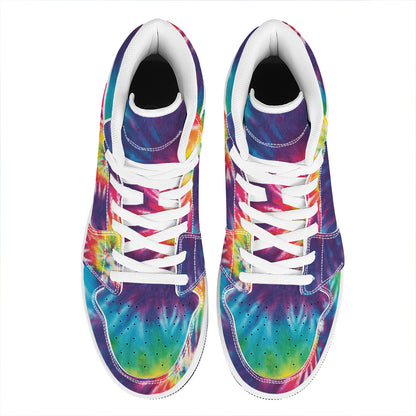 Rainbow Tie Dye Print High Top Leather Sneakers