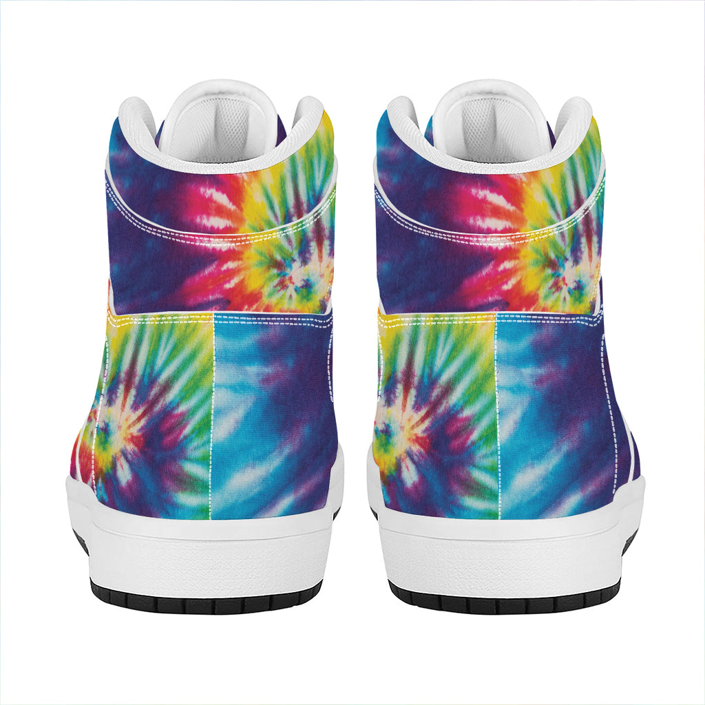 Rainbow Tie Dye Print High Top Leather Sneakers