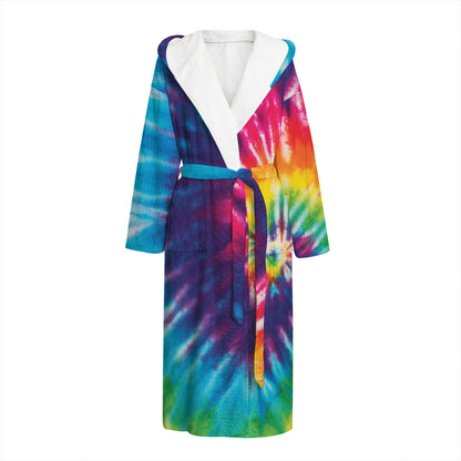 Rainbow Tie Dye Print Hooded Bathrobe