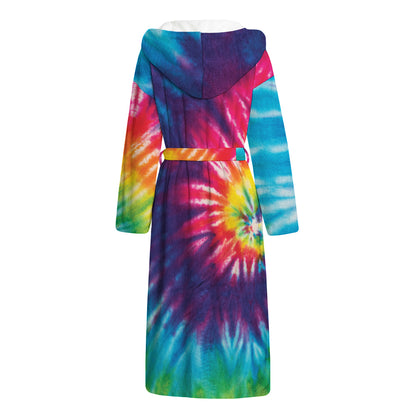 Rainbow Tie Dye Print Hooded Bathrobe