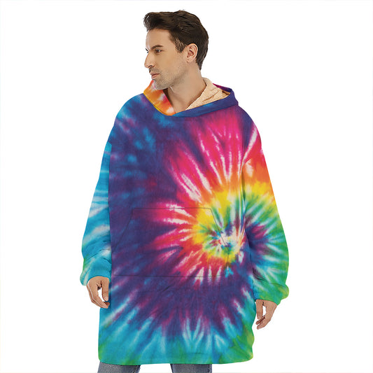 Rainbow Tie Dye Print Hoodie Blanket