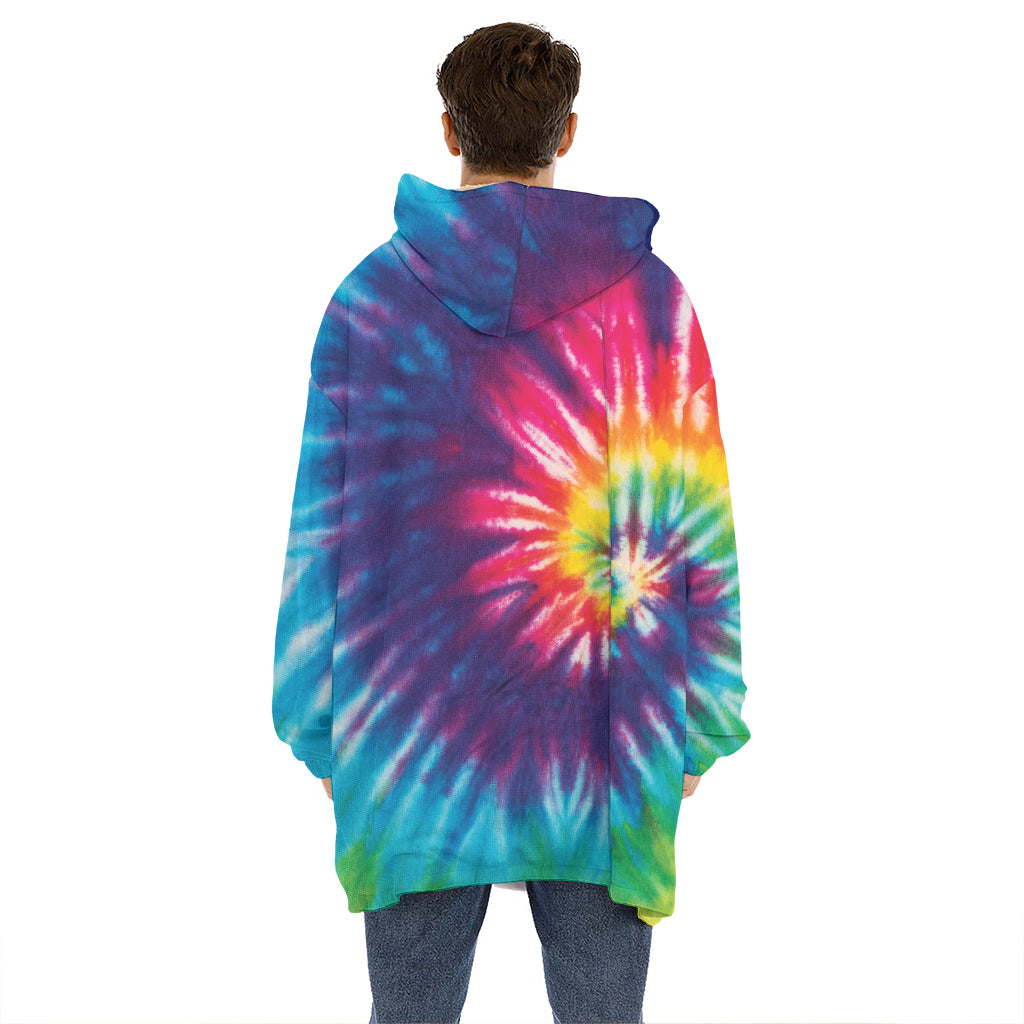 Rainbow Tie Dye Print Hoodie Blanket
