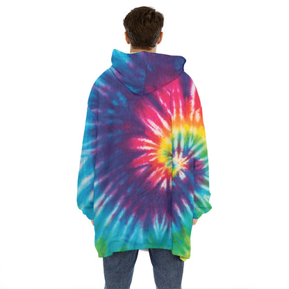 Rainbow Tie Dye Print Hoodie Blanket