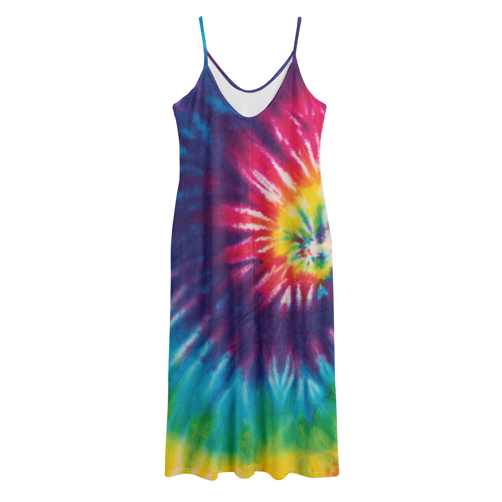 Rainbow Tie Dye Print Jersey Midi Cami Dress