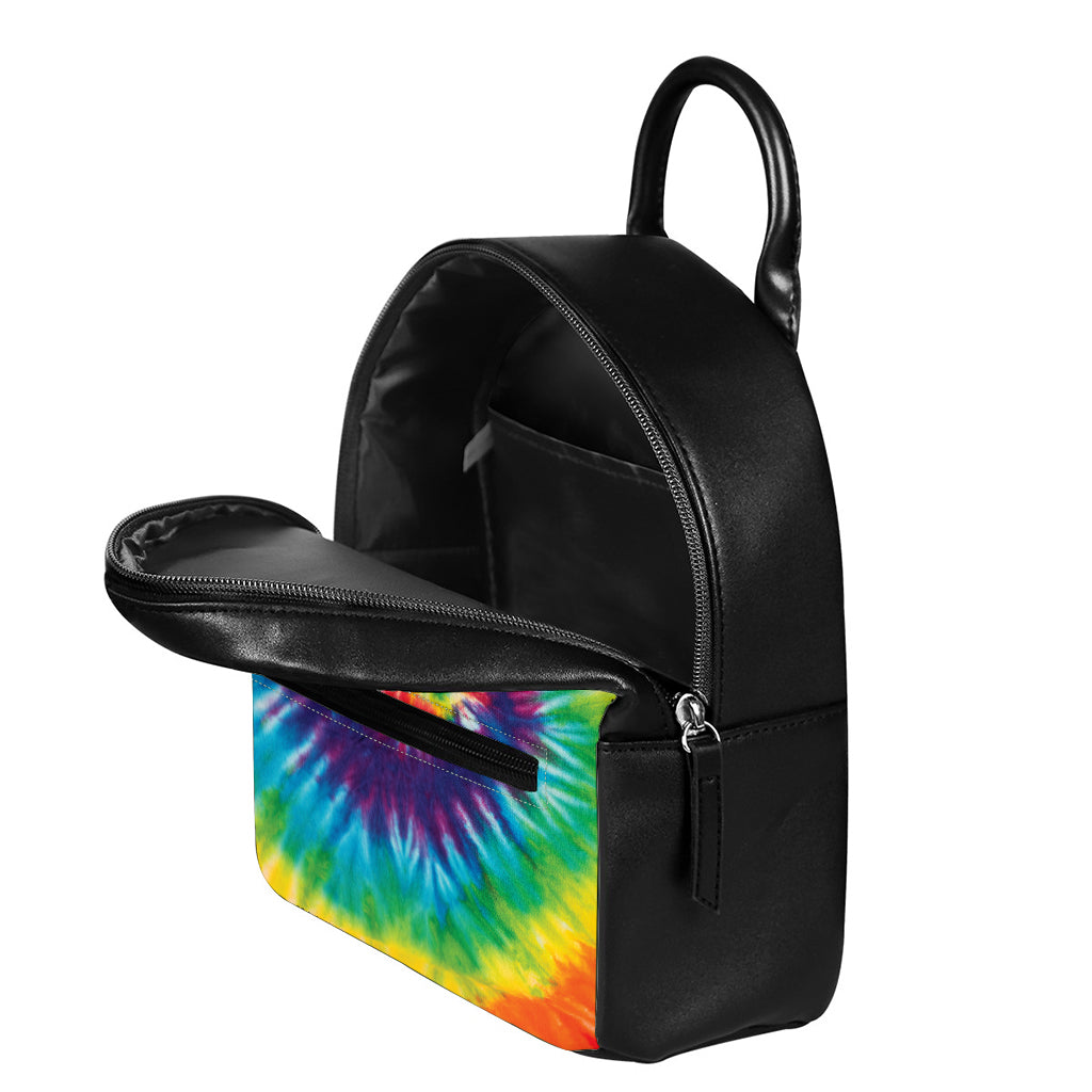 Rainbow Tie Dye Print Leather Backpack