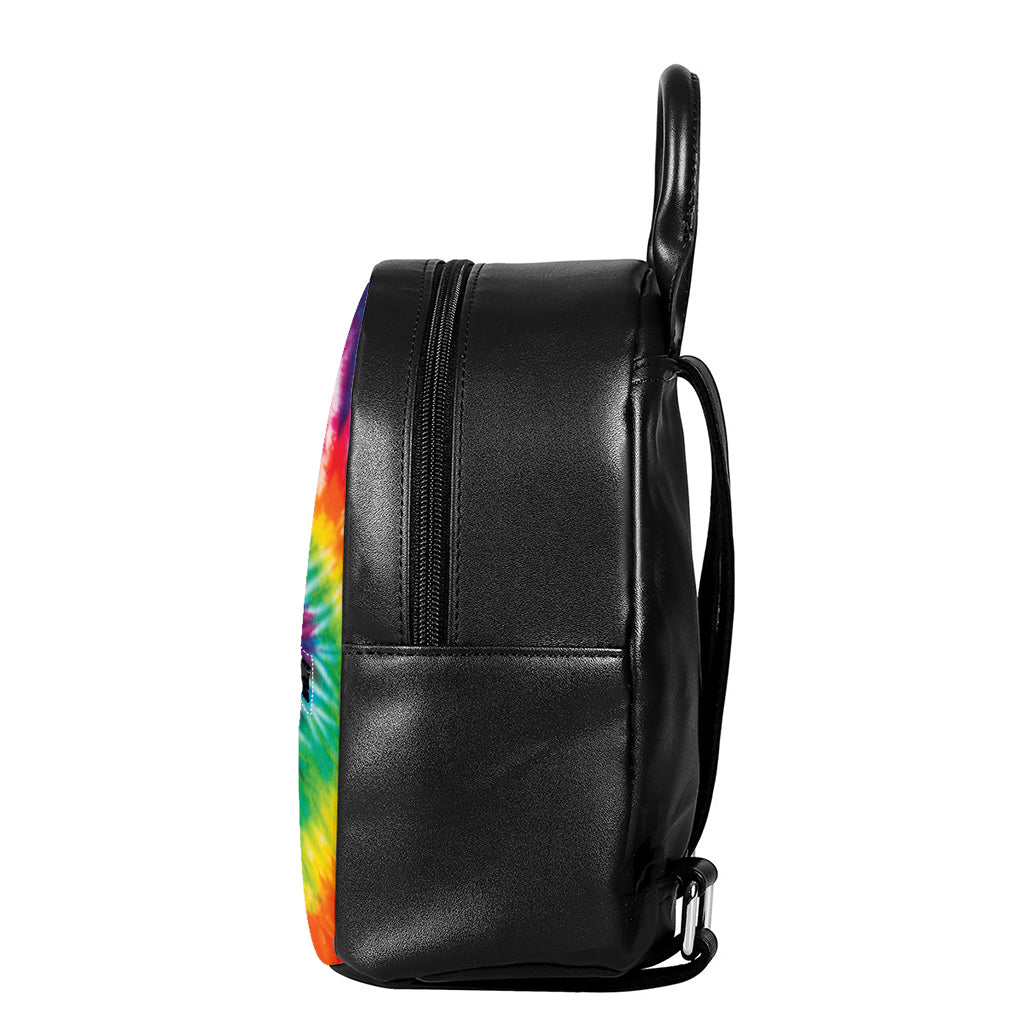 Rainbow Tie Dye Print Leather Backpack