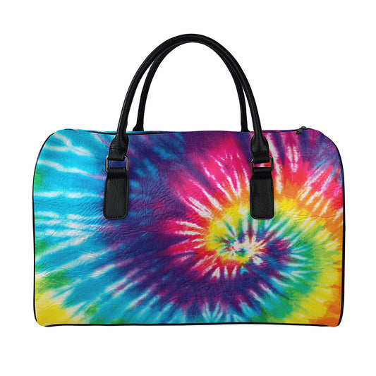 Rainbow Tie Dye Print Leather Duffle Bag
