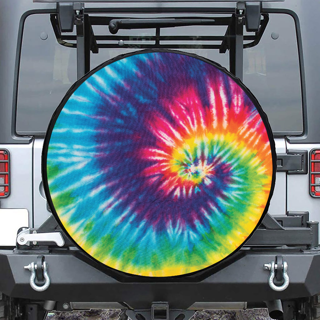 Rainbow Tie Dye Print Leather Spare Tire Cover