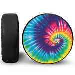 Rainbow Tie Dye Print Leather Spare Tire Cover