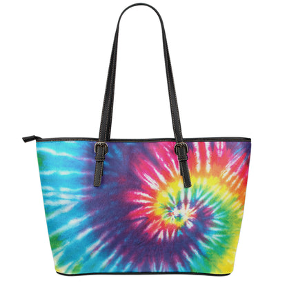 Rainbow Tie Dye Print Leather Tote Bag