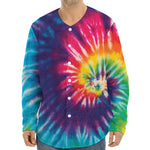 Rainbow Tie Dye Print Long Sleeve Baseball Jersey