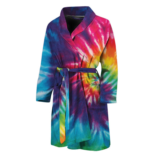 Rainbow Tie Dye Print Men's Bathrobe