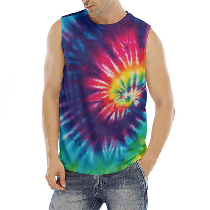 Rainbow Tie Dye Print Men's Fitness Tank Top