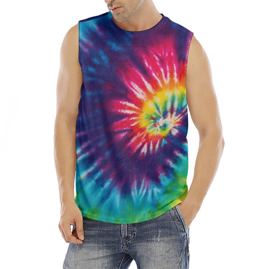 Rainbow Tie Dye Print Men's Fitness Tank Top