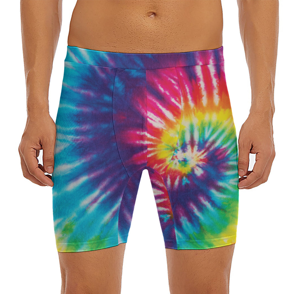 Rainbow Tie Dye Print Men's Long Boxer Briefs