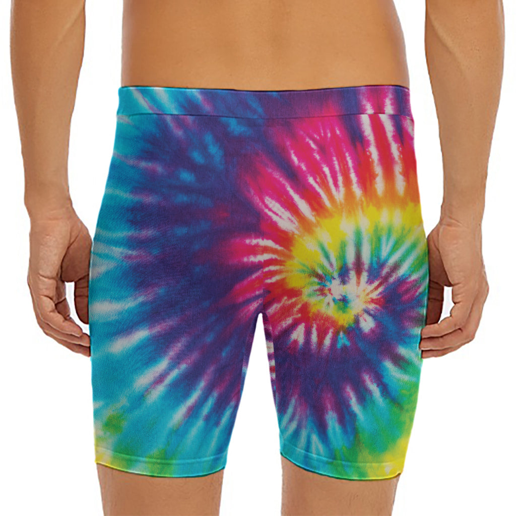 Rainbow Tie Dye Print Men's Long Boxer Briefs
