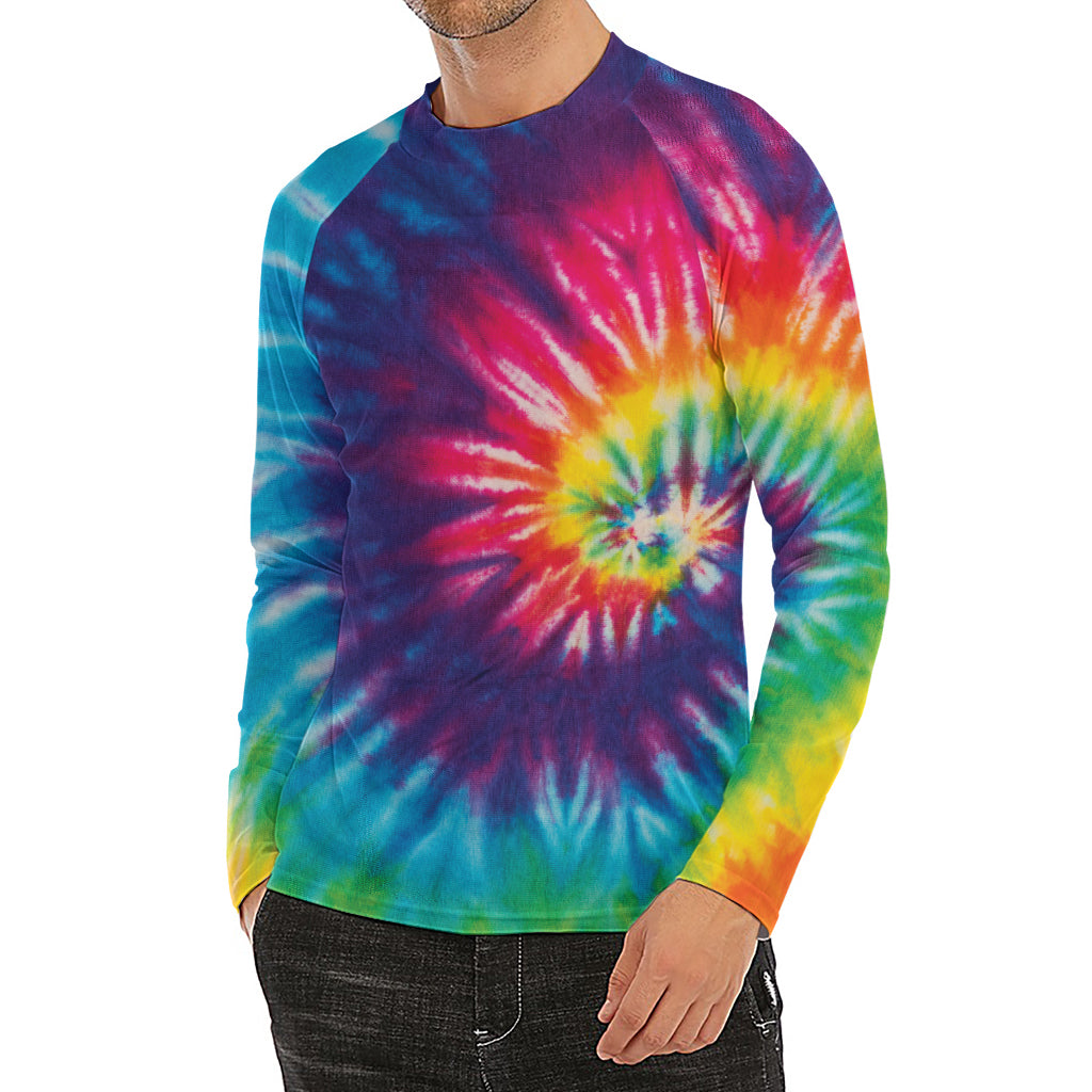Rainbow Tie Dye Print Men's Long Sleeve Rash Guard