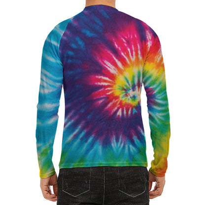 Rainbow Tie Dye Print Men's Long Sleeve Rash Guard
