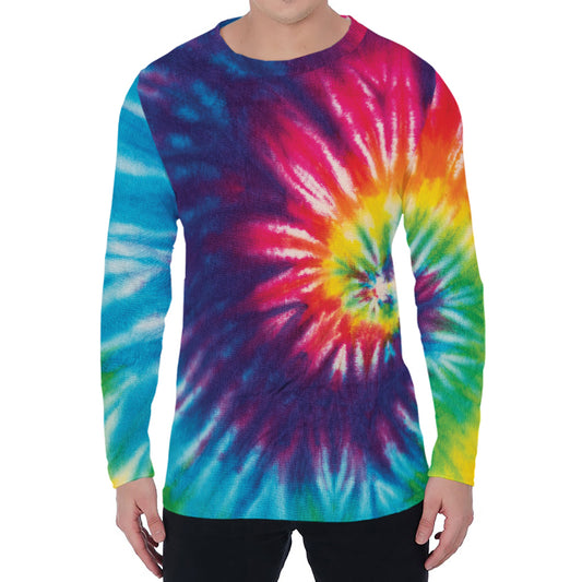 Rainbow Tie Dye Print Men's Long Sleeve T-Shirt