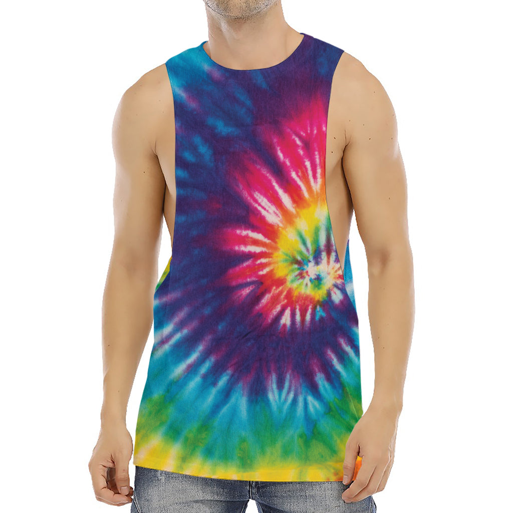 Rainbow Tie Dye Print Men's Muscle Tank Top