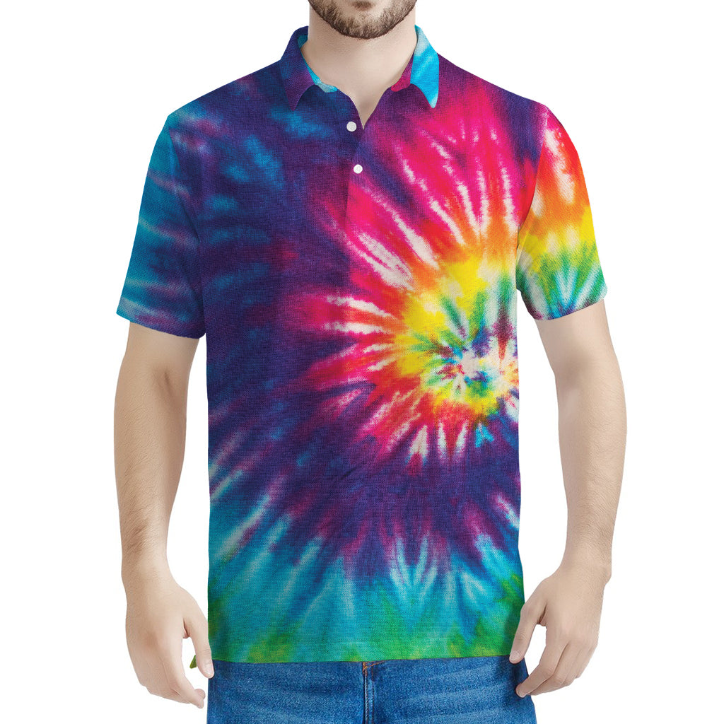 Rainbow Tie Dye Print Men's Polo Shirt
