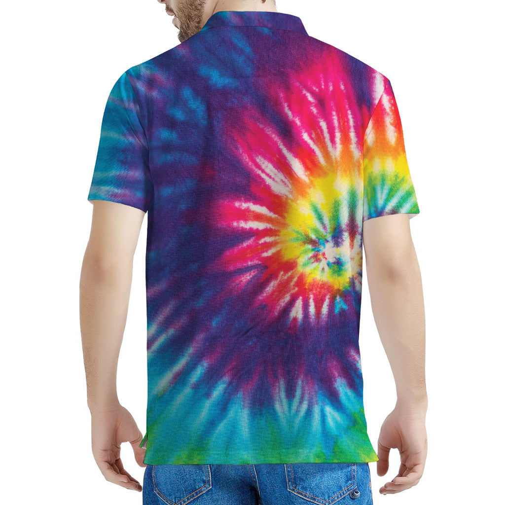 Rainbow Tie Dye Print Men's Polo Shirt