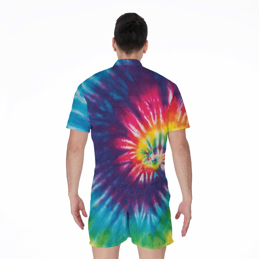 Rainbow Tie Dye Print Men's Rompers
