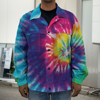Rainbow Tie Dye Print Men's Shirt Jacket