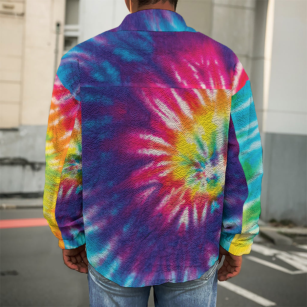 Rainbow Tie Dye Print Men's Shirt Jacket