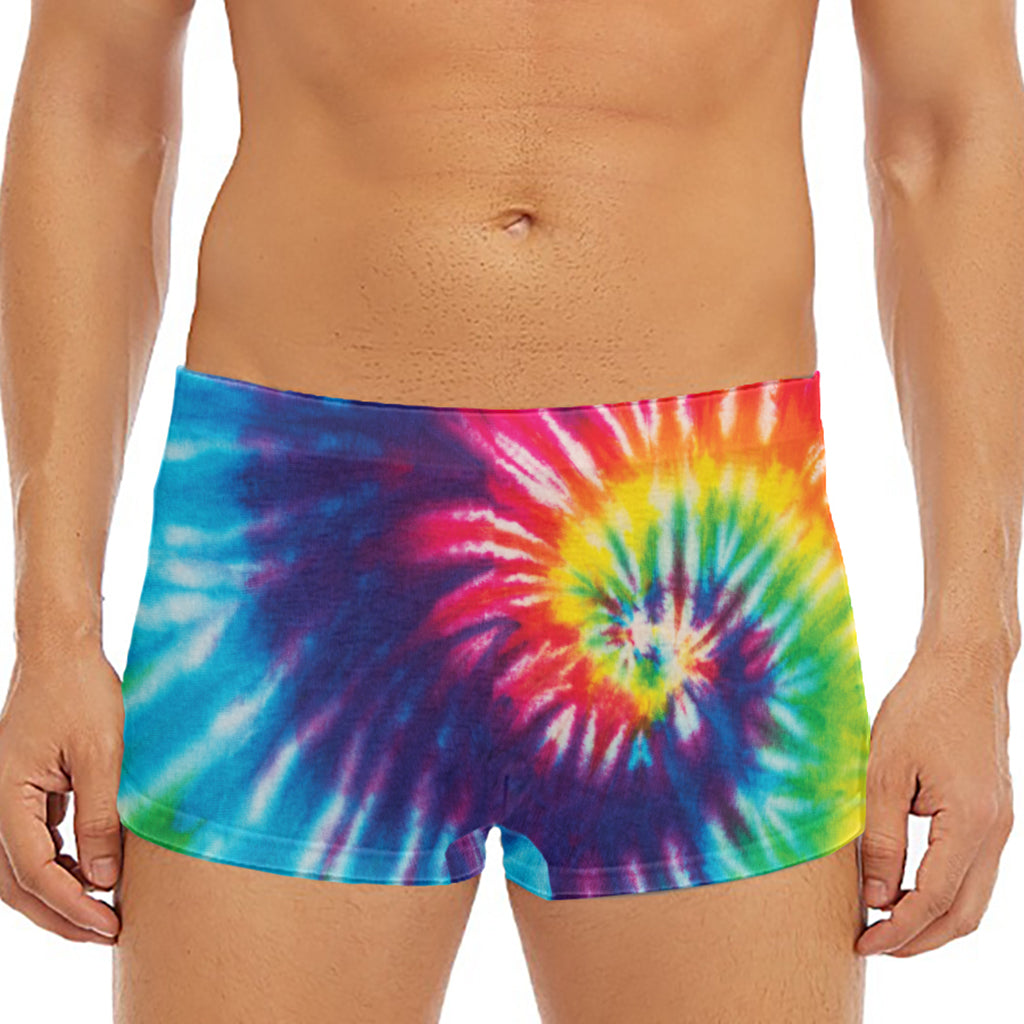 Rainbow Tie Dye Print Men's Short Boxer Briefs
