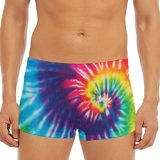 Rainbow Tie Dye Print Men's Short Boxer Briefs