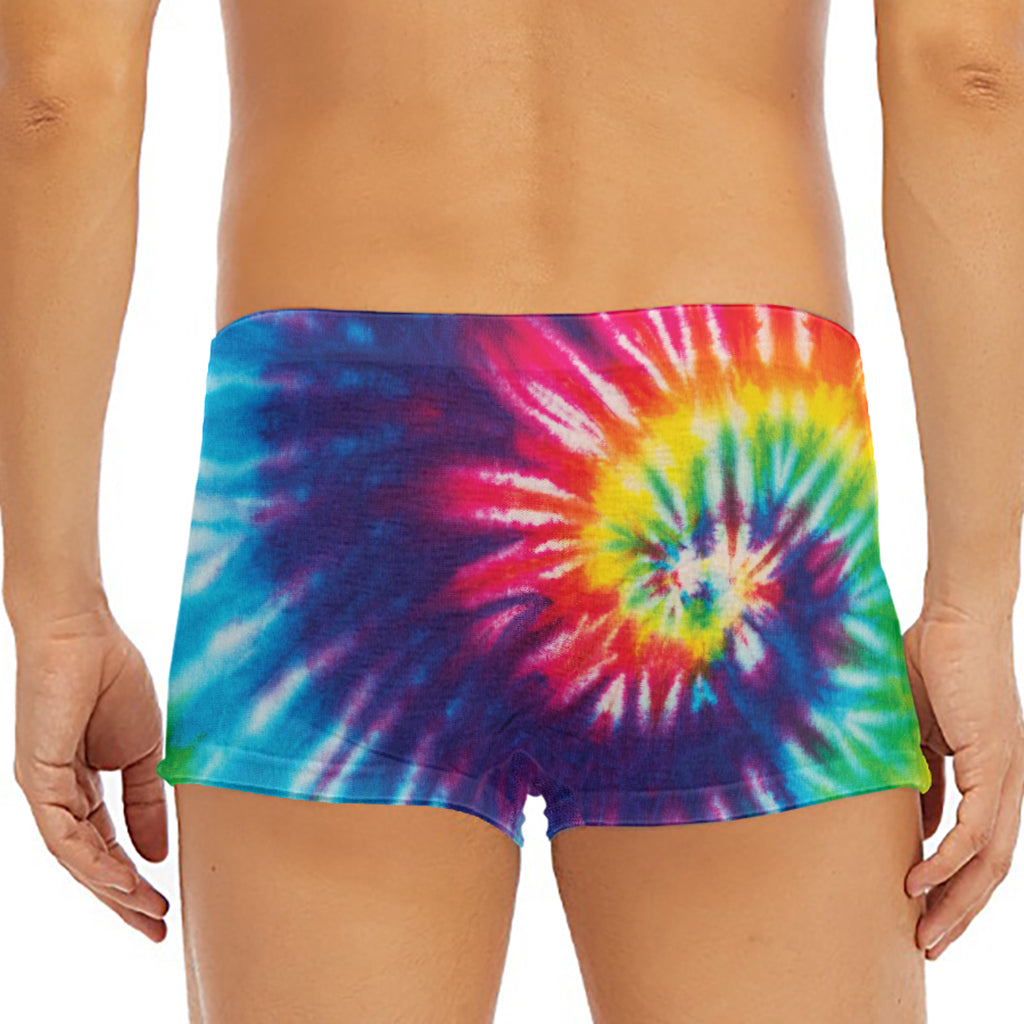 Rainbow Tie Dye Print Men's Short Boxer Briefs