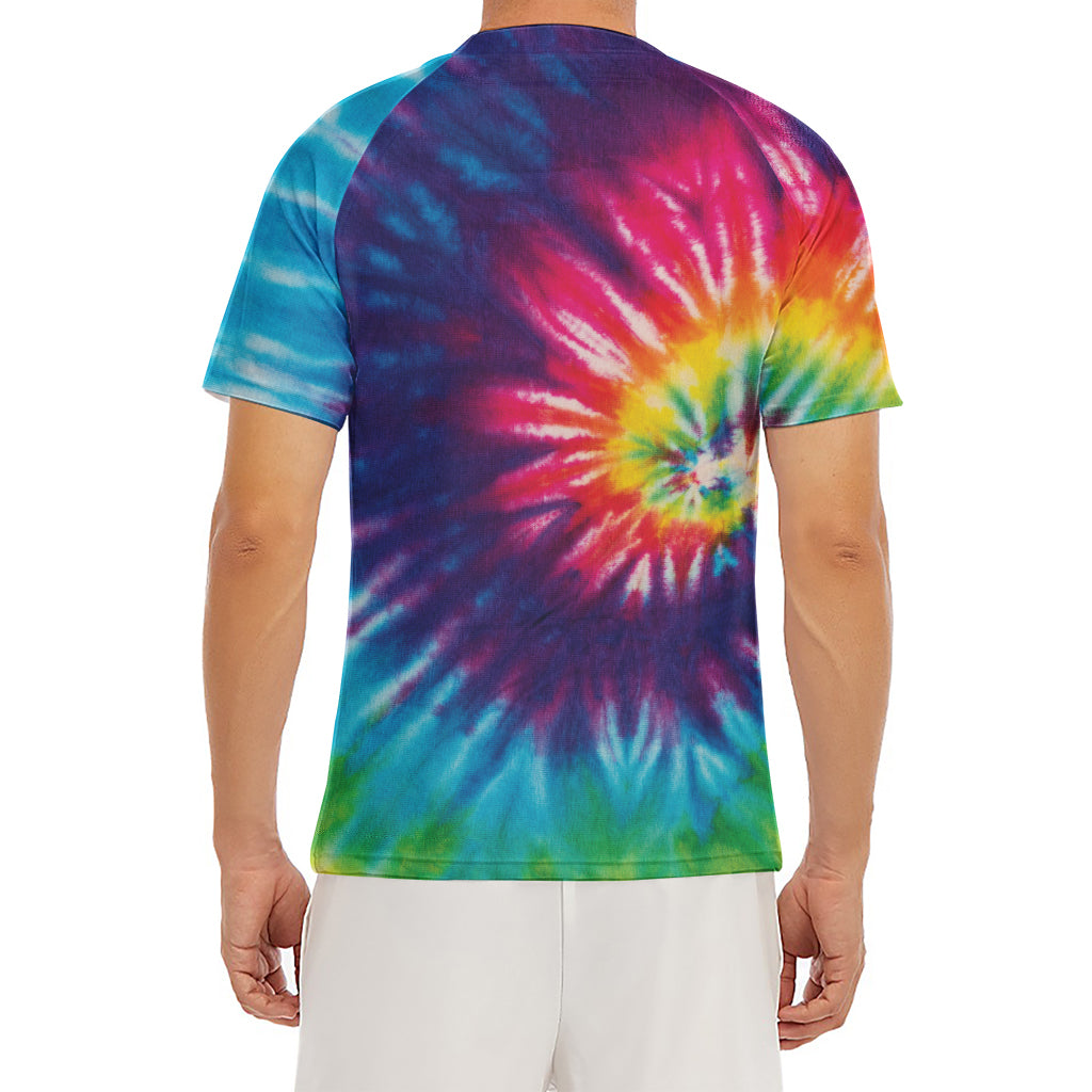 Rainbow Tie Dye Print Men's Short Sleeve Rash Guard