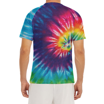 Rainbow Tie Dye Print Men's Short Sleeve Rash Guard