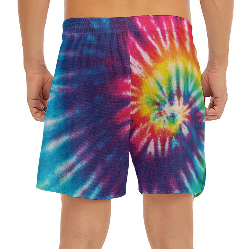 Rainbow Tie Dye Print Men's Split Running Shorts