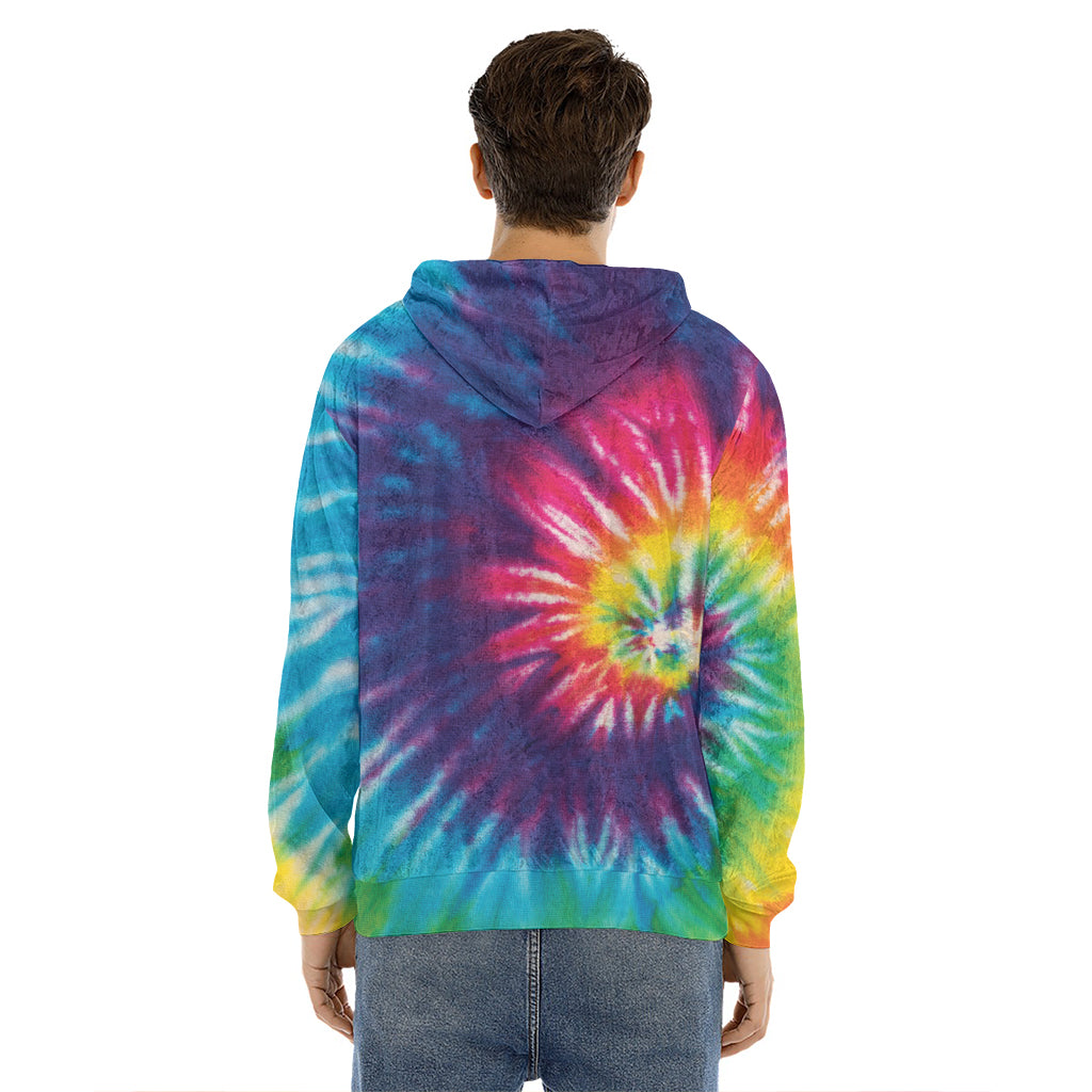 Rainbow Tie Dye Print Men's Velvet Pullover Hoodie