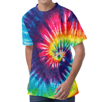 Rainbow Tie Dye Print Men's Velvet T-Shirt