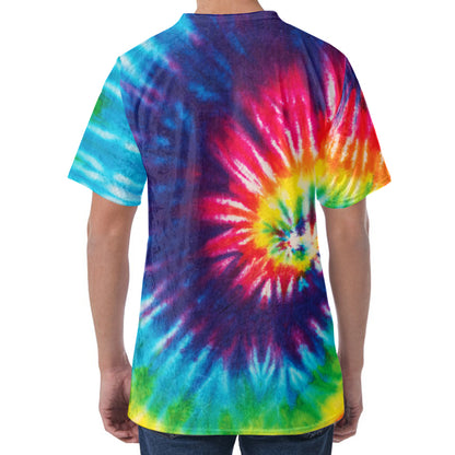 Rainbow Tie Dye Print Men's Velvet T-Shirt