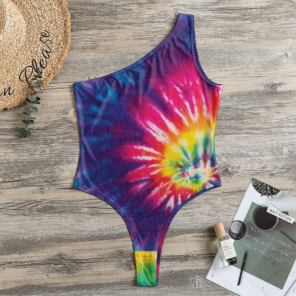 Rainbow Tie Dye Print One Shoulder Bodysuit