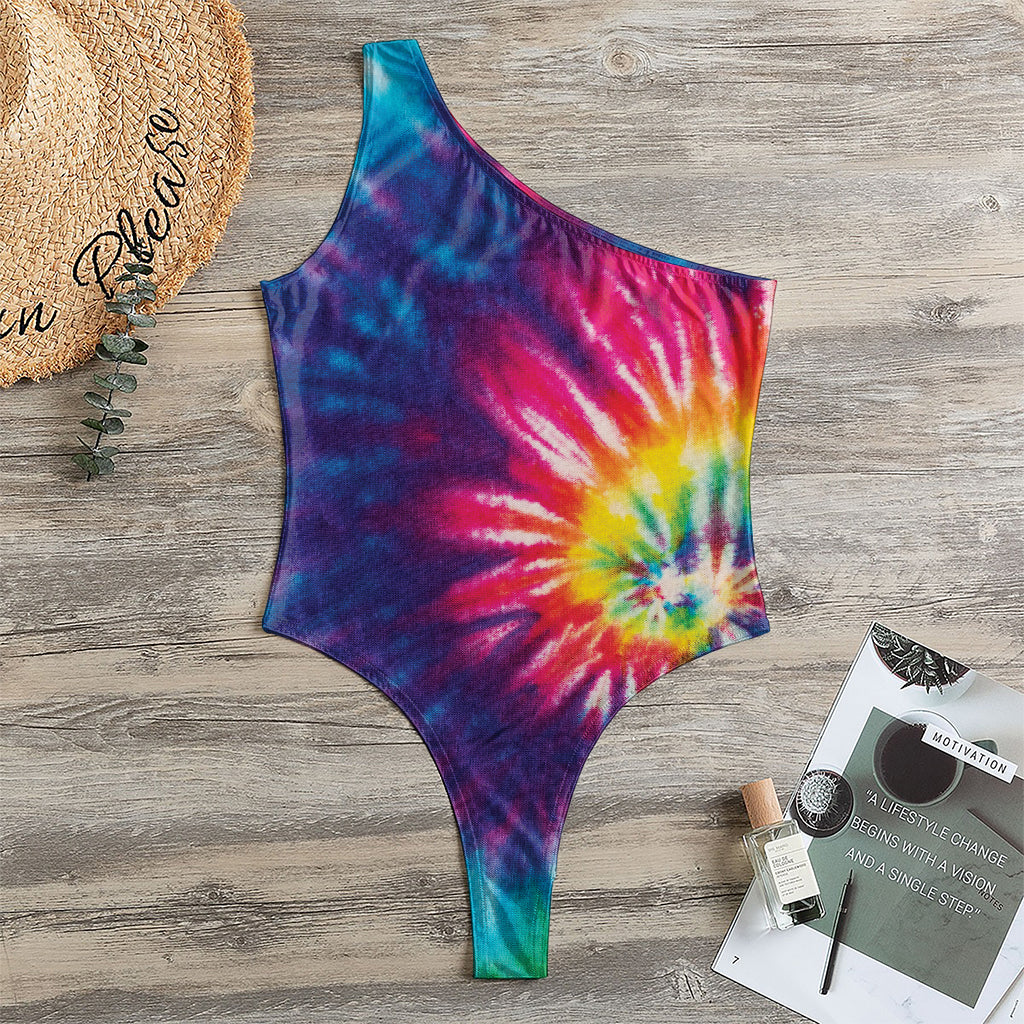 Rainbow Tie Dye Print One Shoulder Bodysuit