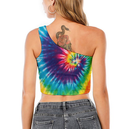 Rainbow Tie Dye Print One Shoulder Crop Top