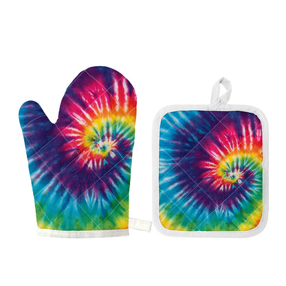 Rainbow Tie Dye Print Oven Mitt And Pot Holder Set