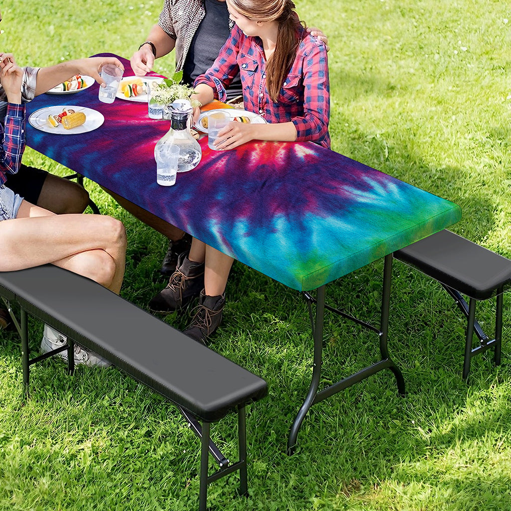 Rainbow Tie Dye Print Picnic Table Cover